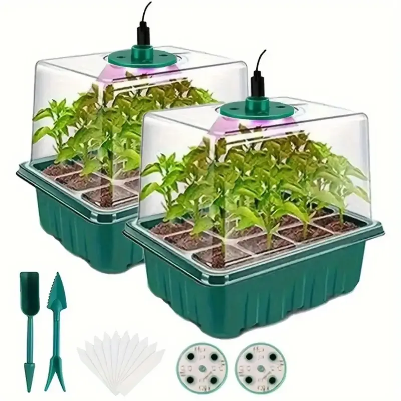 Plant Germination Tray with USB Powered Grow Light, Reusable Seed Germination Tool Set, Adjustable Humidity Seed Starter Tray...