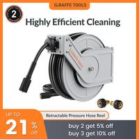 Giraffe Tools Retractable Pressure Hose Reel 4000 PSI Heavy Duty 65ft Retractable Hose for Power Washers Lockable at Any Leng...