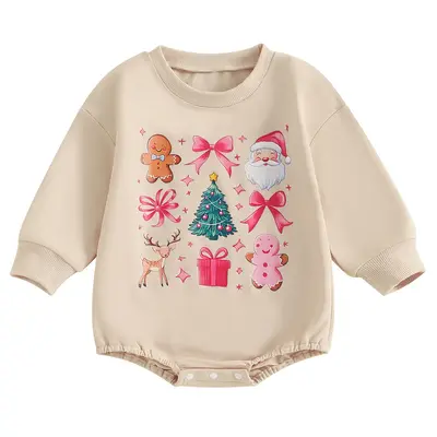 Baby Girls Christmas Sweatshirt Romper Cute Christmas Theme Print Long Sleeve Jumpsuits for Newborn Infant Toddler Christmas ...
