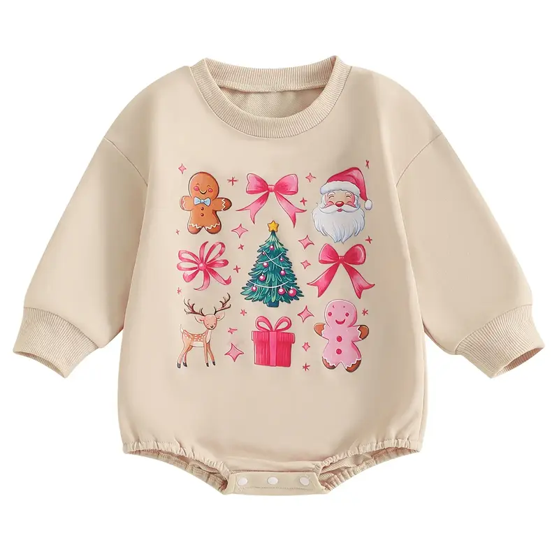 Baby Girls Christmas Sweatshirt Romper Cute Christmas Theme Print Long Sleeve Jumpsuits for Newborn Infant Toddler Christmas ...