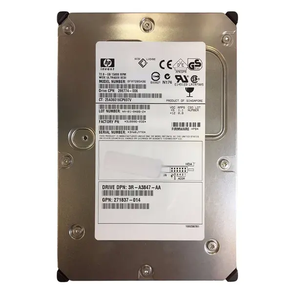286774-006 HP 72.8GB Ultra-320 SCSI 15000 3.5-inch Hard Drive