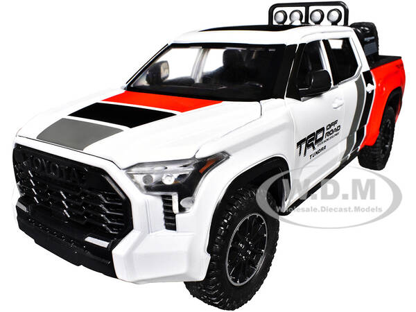 2023 Toyota Tundra TRD 4x4 Pickup Truck White and Red with Black and Gray Stripes with Sunroof and Wheel Rack Limited Edition...