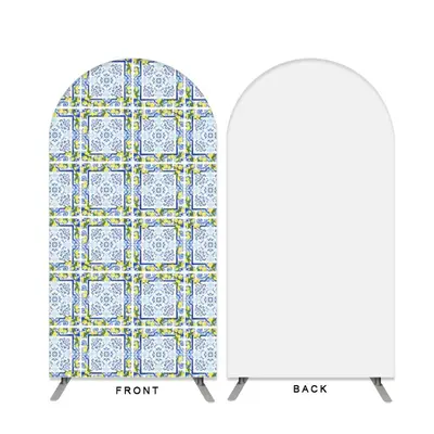 Aperturee Boho Theme Blue And Yellow Birthday Double Sided Arch Backdrop