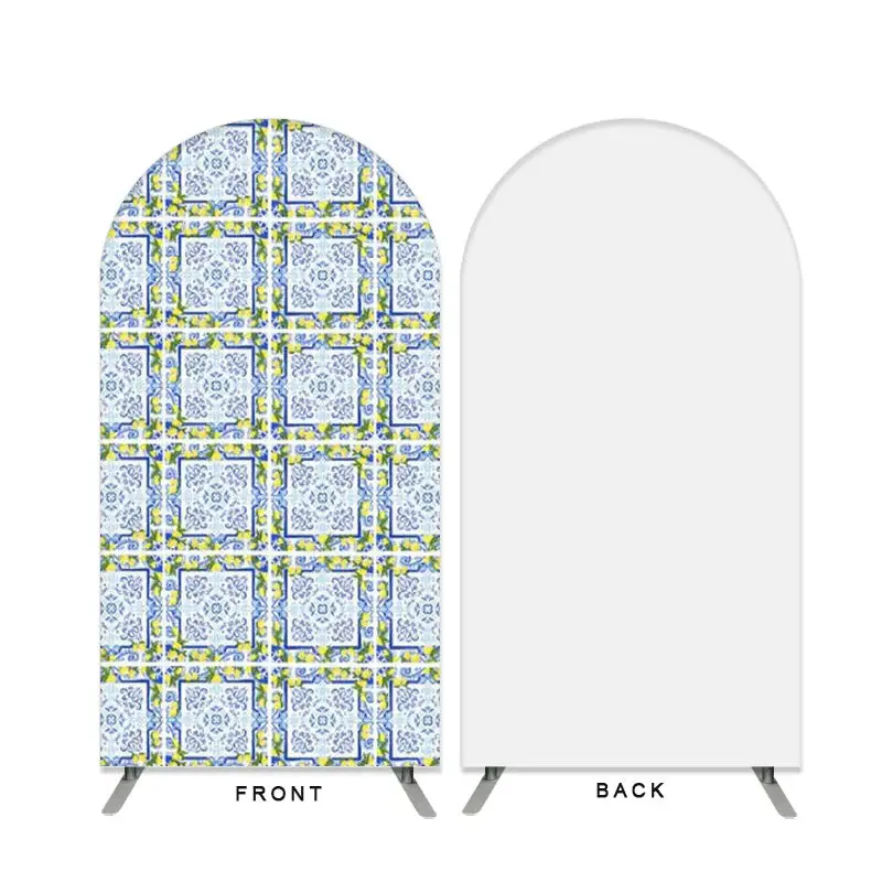 Aperturee Boho Theme Blue And Yellow Birthday Double Sided Arch Backdrop