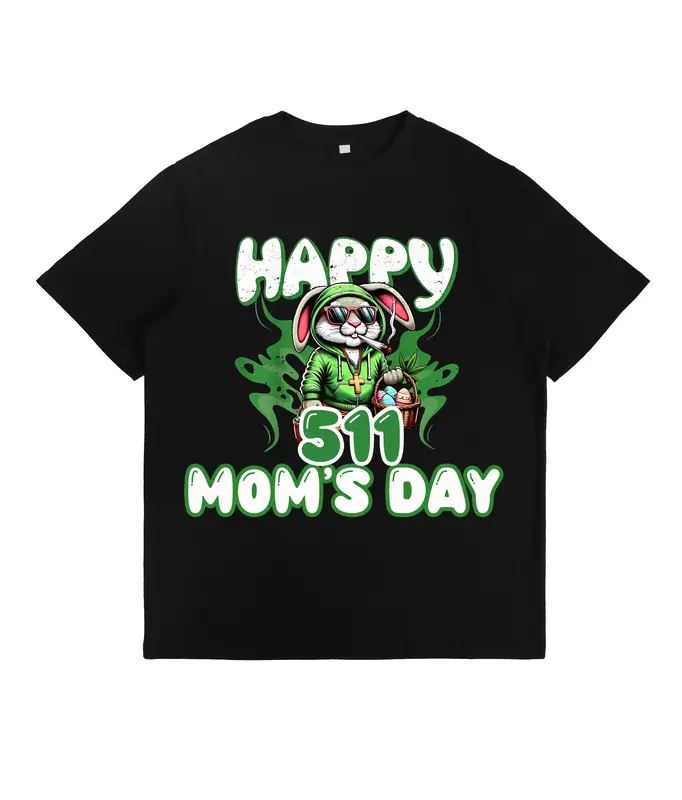 Mother’s Day Bunny T-Shirt - Adorable Rabbit Graphic, Black Cotton Short Sleeve Tee, Perfect Gift for Mom, Casual & Comfort...