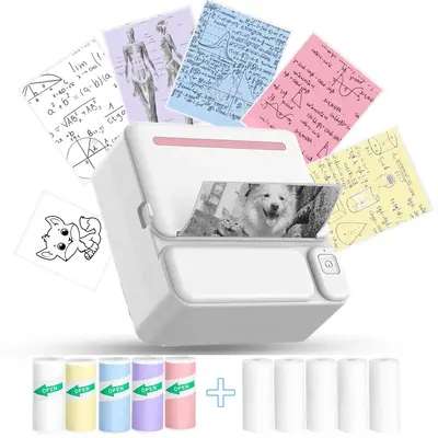 Mini Portable Label Printer, 1 Count Wireless Wifi Thermal Printer with 10 Rolls Print Paper, Usb Rechargeable Image Notebook...