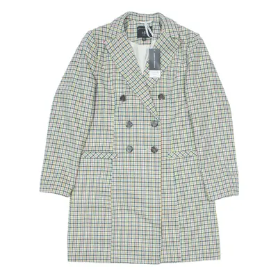 DOROTHY PERKINS Pea Coat Cream Wool Check Womens UK 8