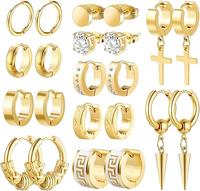 fathersdaygifts Funtopia 11 Pairs Stainless Steel Men  Earrings Small Hoop Earrings Cross Dangle Earrings Set, Fashion Huggie...