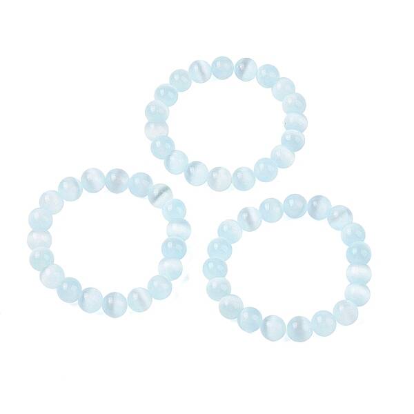 Round Natural Selenite Beaded Stretch Bracelets