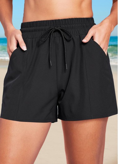 Modlily Pocket High Waisted Black Quick Drying Beach Shorts - XL