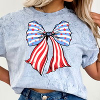 AMERICAN FLAG BOW SHIRT, 4TH OF JULY SHIRT, JULY 4TH SHIRT UNISEX COTTON SHIRT, OVERSIZED HOLIDAY SUMMER SHIRT Comfort Fabric