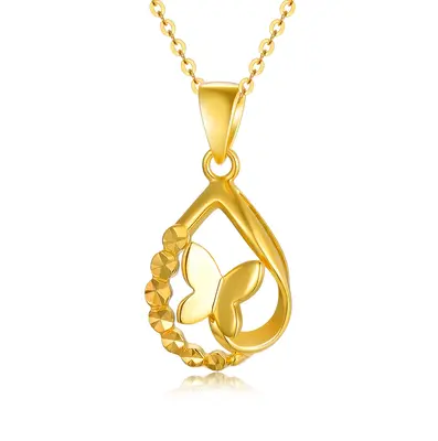 18K Gold Butterfly & Drop Shape Pendant Necklace