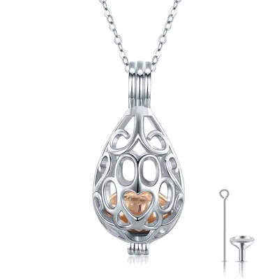 Sterling Silver Two-tone Lotus Urn Necklace for Ashes