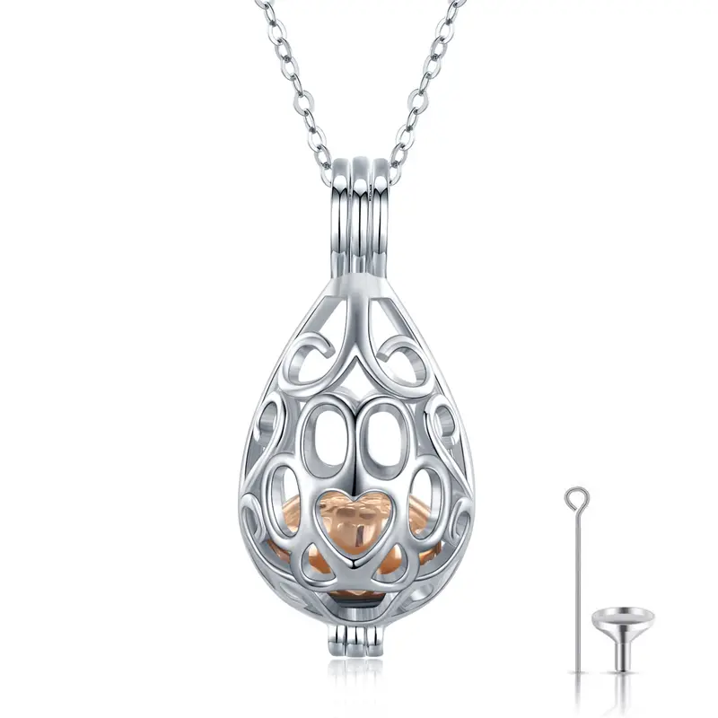 Sterling Silver Two-tone Lotus Urn Necklace for Ashes