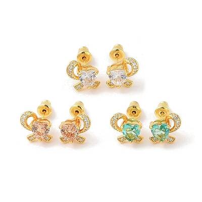Rack Plating Brass Micro Pave Cubic Zirconia Stud Earrings