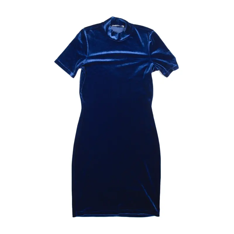 PIECES Velvet Bodycon Dress Blue Short Sleeve Short Womens UK 10