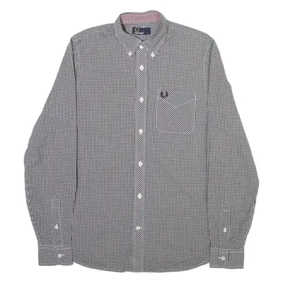 FRED PERRY Mens Shirt Black Check Long Sleeve S