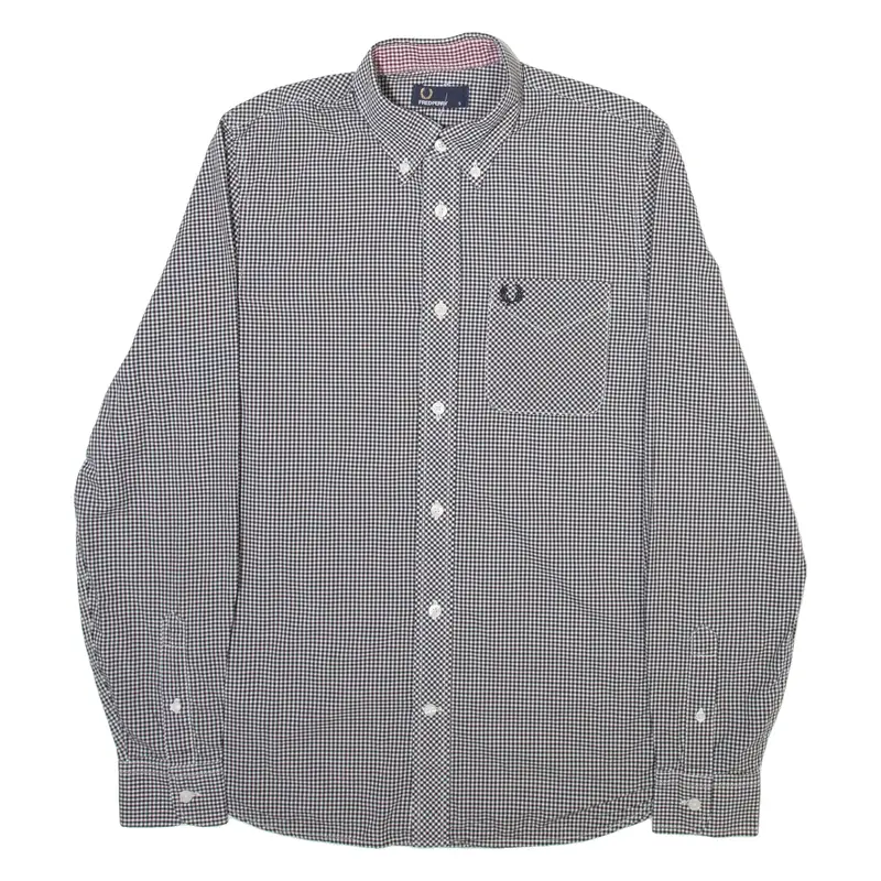 FRED PERRY Mens Shirt Black Check Long Sleeve S