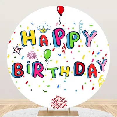 Aperturee Ribbon Balloon Happy Birthday Round Backdrop For Kids