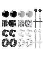 Magnetic Earrings Set, Fashionable Cross Design Cuff & Dangle Earrings for Women & Men, Street Style Trendy All-match Jewelry...