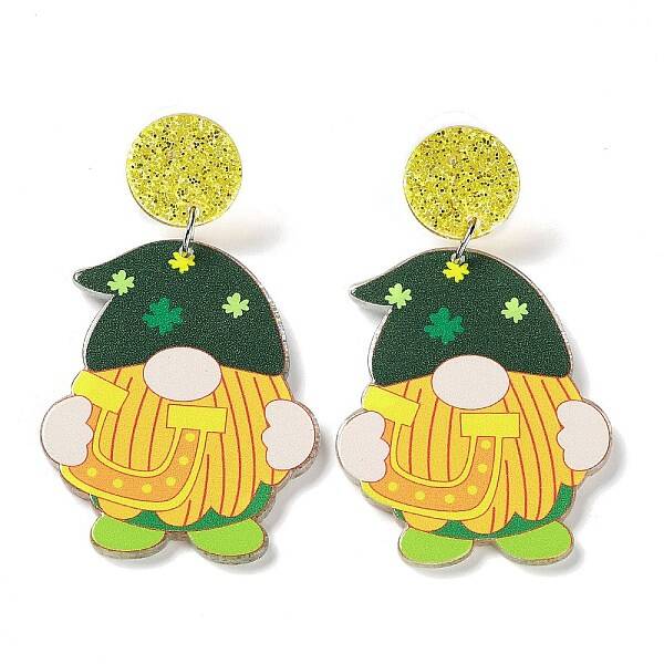 Saint Patrick's Day Sparkling Acrylic Dangle Stud Earrings