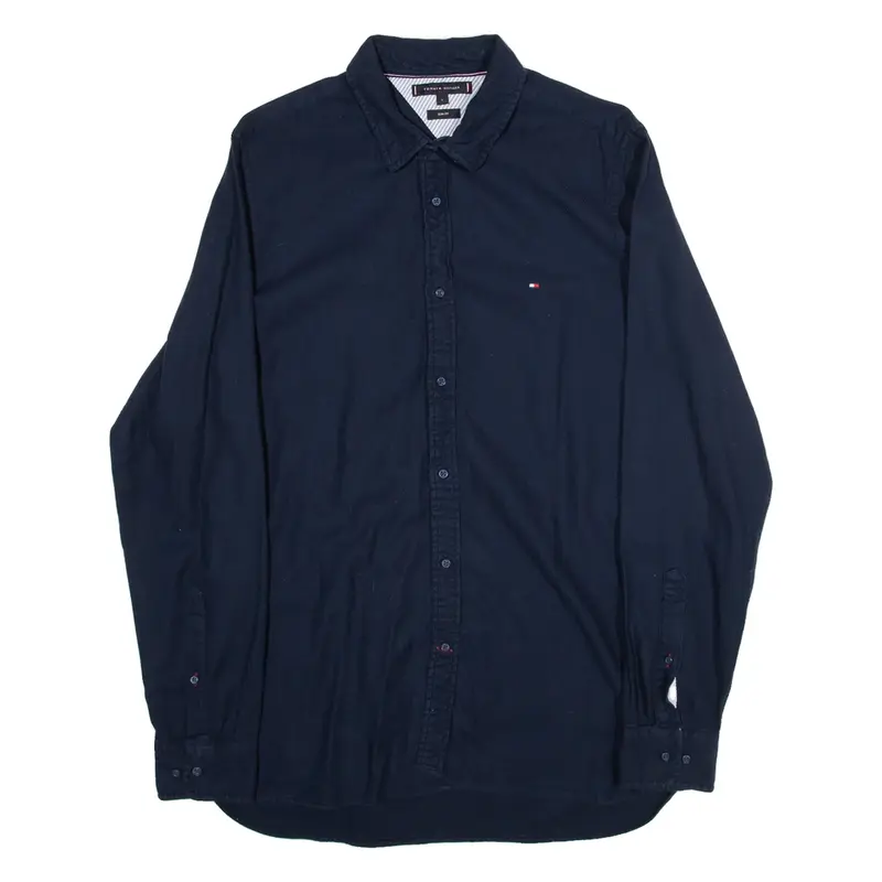 TOMMY HILFIGER Slim Fit Mens Plain Shirt Blue Long Sleeve L