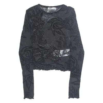 FB SISTER Sheer Dragon Womens Printed Top Black Long Sleeve Animal Print XXS