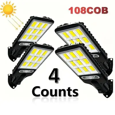 Solar Powered Outdoor Lights, 4 Counts Led Solar Sensor Street Light with Remote Control, Outdoor Motion Sensor Wall Mounted ...