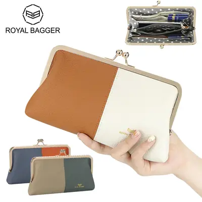 Royal Bagger RFID Contrast Clutch Purses for Women, Genuine Leather Evening Bag with Kiss Lock, Multi Layer Mobile Phone Wall...