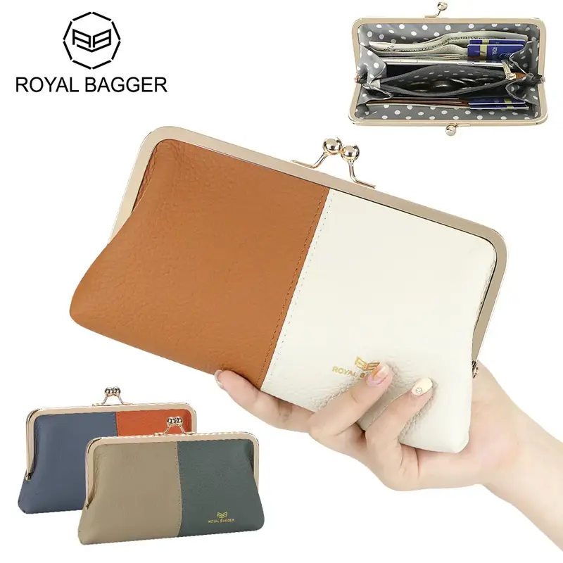 Royal Bagger RFID Contrast Clutch Purses for Women, Genuine Leather Evening Bag with Kiss Lock, Multi Layer Mobile Phone Wall...