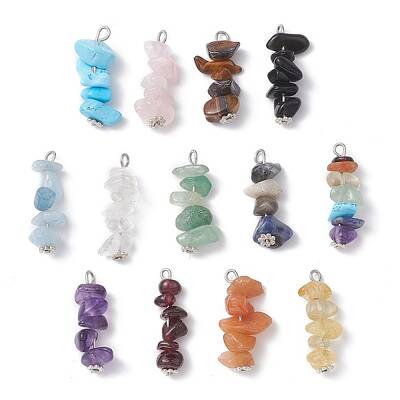 13Pcs Natural Mixed Gemstone Pendants