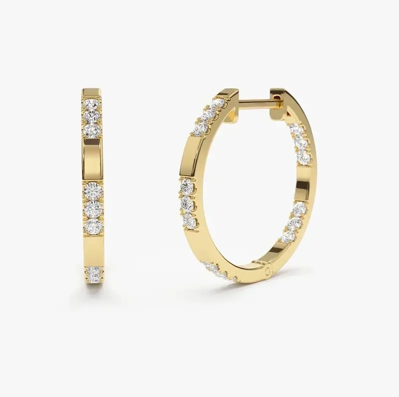 14K Gold Inside out Diamond Hoop Earrings