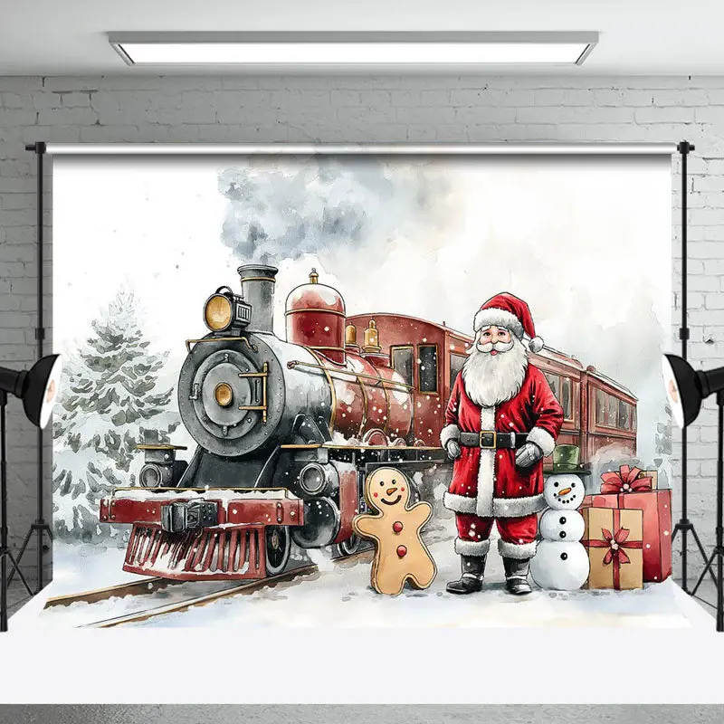 Snowy Field Santa Train Gifts Christmas Backdrop - Aperturee