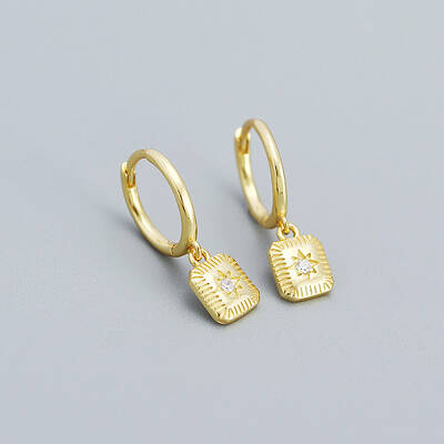 Square with Star 925 Sterling Silver Pave Green Cubic Zirconia Hoop Dangle Earrings for Women