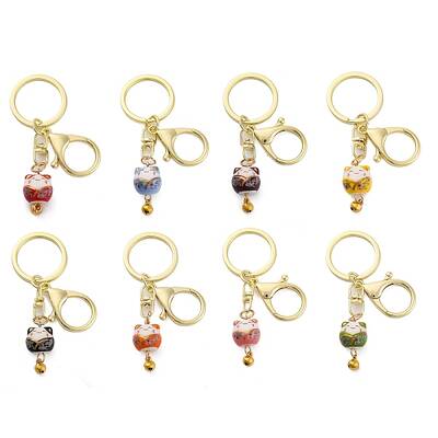 Fortune Cat Porcelain Pendant Keychain