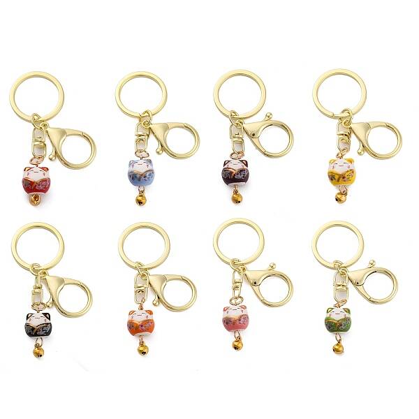 Fortune Cat Porcelain Pendant Keychain