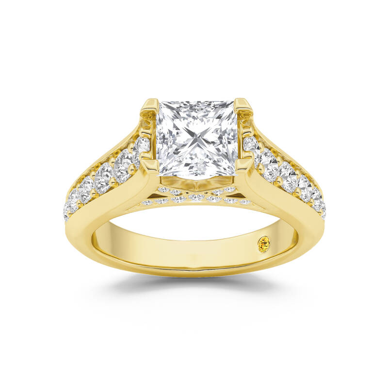Astra Graduated Pavé Set Princess Cut Lab Grown Diamond Engagement Ring | 14K Yellow Gold 2 1/2 CT. TW.