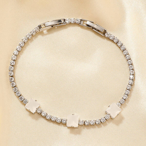 Minimalist Square Brass Cubic Zirconia Chain Bracelets for Women