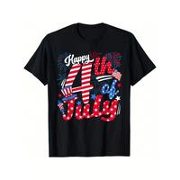 Cotton Short Sleeve  T-Shirt Men's 4th of July Independence Day Graphic T-Shirt - Soft Cotton, Short Sleeve, Black with \