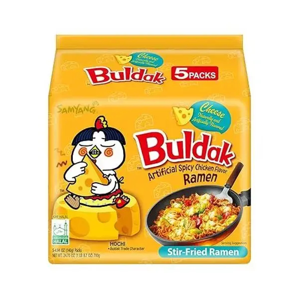 Samyang Buldak Spicy Ramen, Hot Chicken Ramen, Korean Stir-Fried Instant Noodle, Cheese, 1 Bag with 5 Pack ramen 🍜
