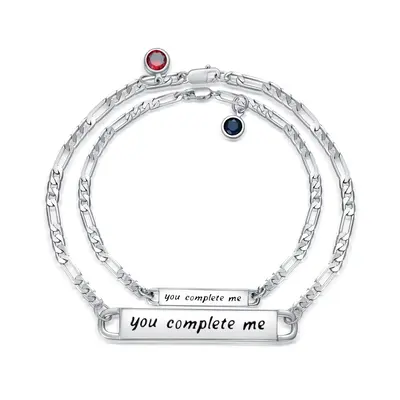 Sterling Silver Circular Cubic Zirconia Personalized Birthstone With Personalized Engraving Couple Identification Bracelet Fo...