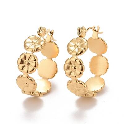 Ion Plating(IP) Flower 304 Stainless Steel Hoop Earrings for Women