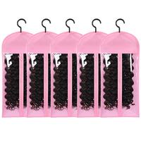Wig Storage Bag with Hook, 5 Counts/set Transparent Dustproof Wig Storage Bag for Hair Replacement, Curly Hair Extension Hold...