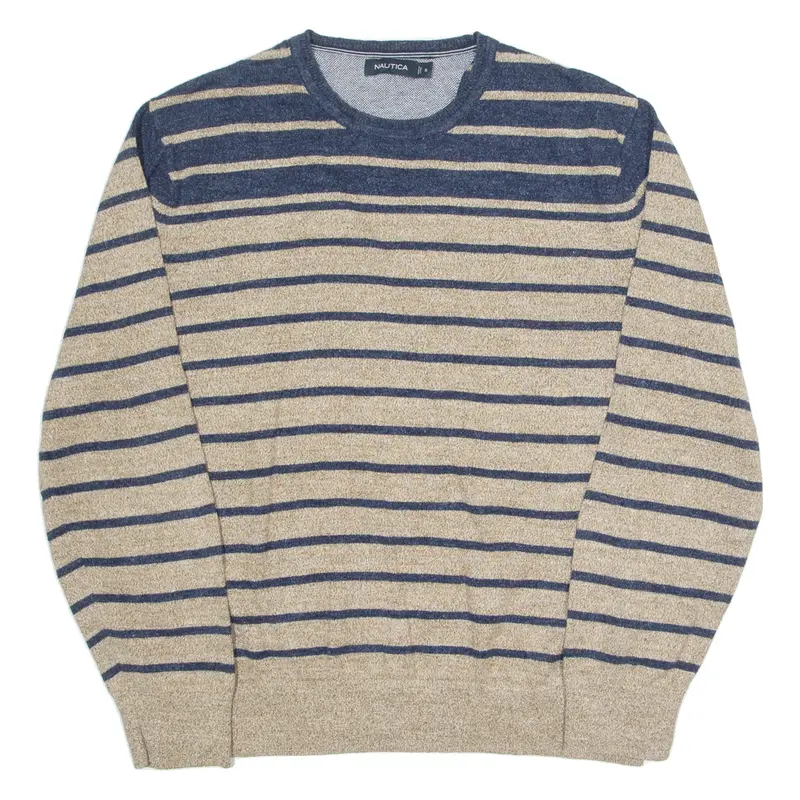 NAUTICA Mens Patterned Jumper Beige Striped Tight Knit XL