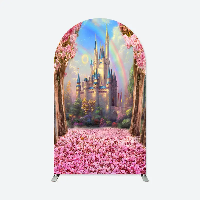 Aperturee Pink Trees Castle Rainbow Birthday Arch Backdrop | Diy Arch Backdrop Cover | Round Arch Backdrop Cover | Chiara Wal...