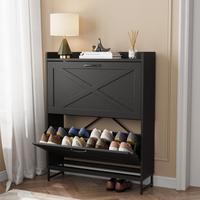 VOWNER Shoe Storage Cabinet with 2 Flip Drawers, Freestanding Organizer with Metal Legs for Entryway, Narrow Shoe Rack Cabine...
