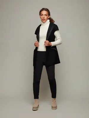 SHELL | Melton Wool Hooded Gilet | Size: BLACK / L