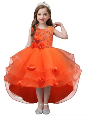 Girl's Floral Decor Tulle Dress, Elegant Sleeveless Round Neck A Line Dress for Party Performance Wedding Guest, Kids Clothes...