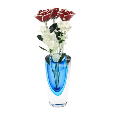 Past, Present, Future 11 Silver Trim Roses in Azure Vase