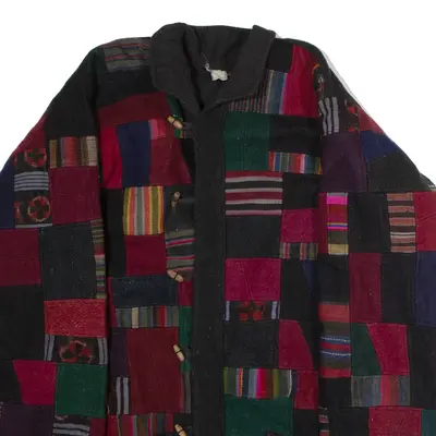 Mens Duffle Coat Black 90s Patchwork L